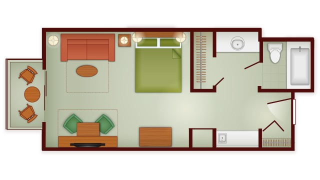 Boulder Ridge Studio floor plan at Disney's Wilderness lodge