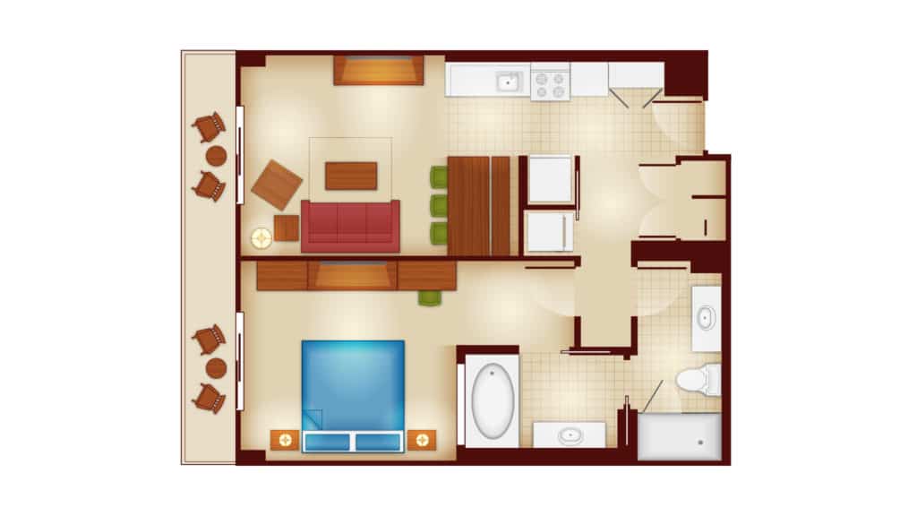 Copper Creek 1 bedroom villa floor plan at Disney's wilderness lodge