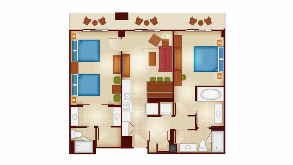 Copper Creek 2 bedroom villa floor plan at Disney's Wilderness Lodge