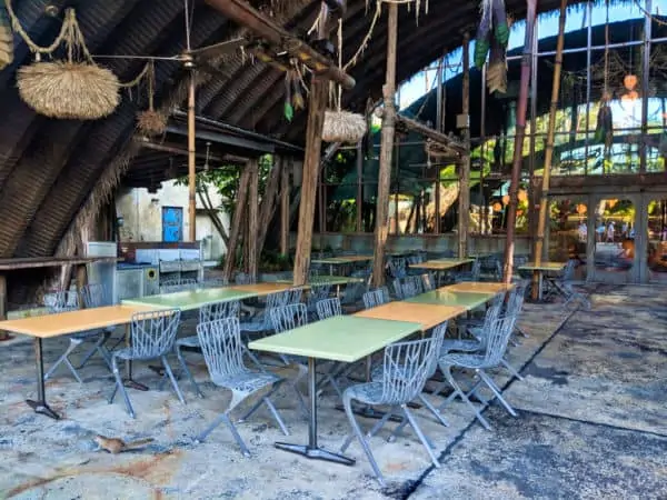 Outdoor seating area at Disney's Satu'li Canteen restaurant