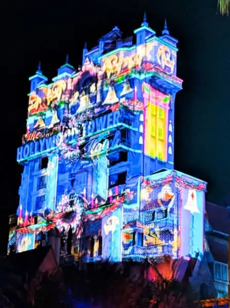 Tower of Terror with Christmas projections