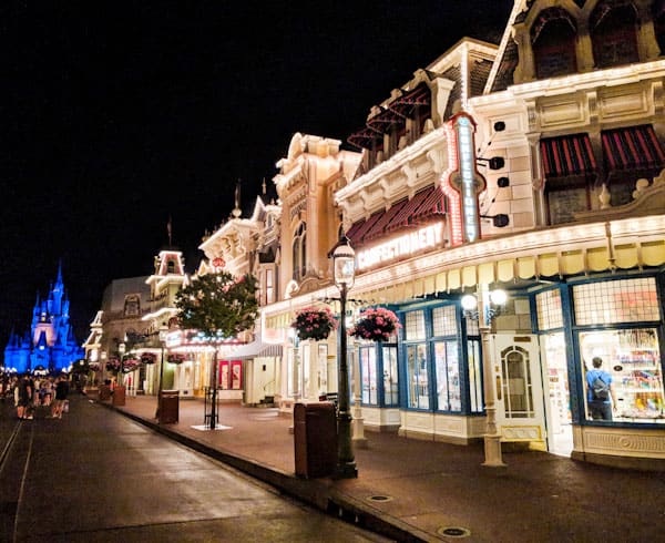 Magic Kingdom's Main Street at night