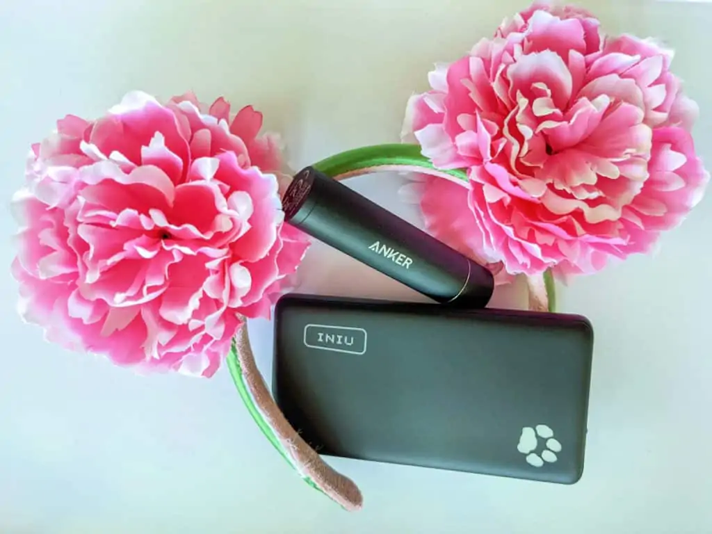 power bank for disney image with 2 chargers and pink mouse ears