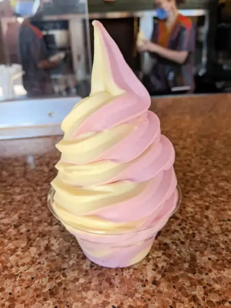 Raspberry pineapple swirl dole whip from Aloha Isle in Magic Kingdom