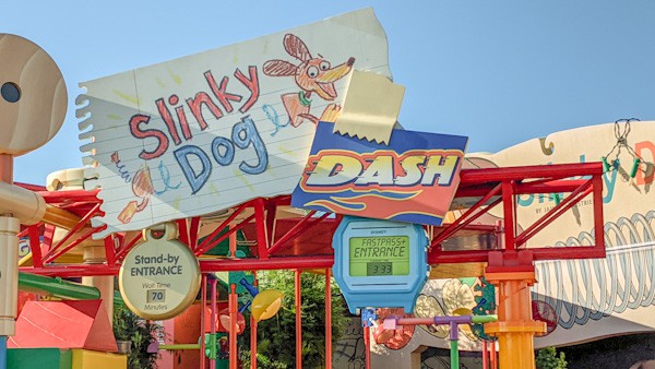Entrance signs for Slinky Dog Dash at Hollywood Studios
