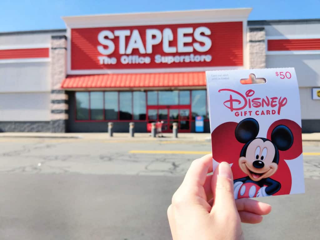 Disney gift card pictured outside of Staples