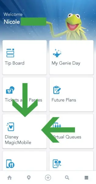 My Disney Experience menu screenshot