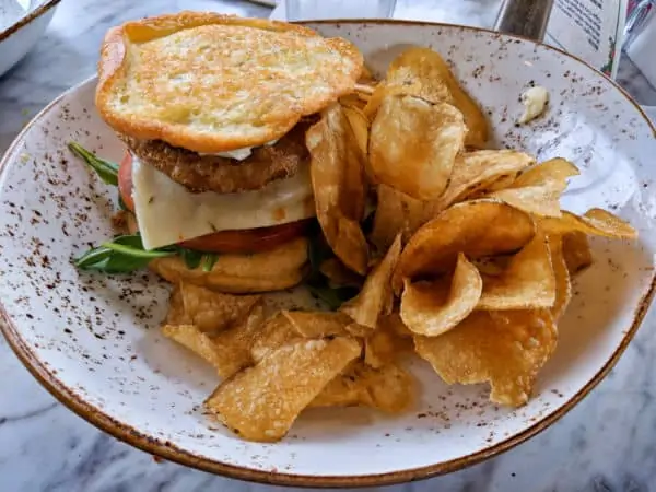 Gluten free fried green tomato sandwich at The Plaza Restaurant Disney