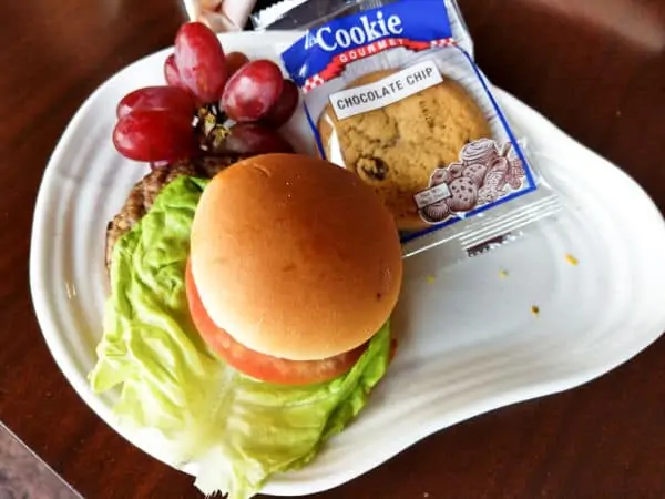 Kids Meal Hamburger with cookie and grapes at Geyser Point