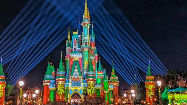 Magic Kingdom Christmas projections on Cinderella's Castle