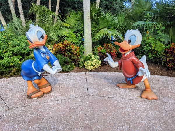 Donald and Daisy Duck statues at All Star Movies resort