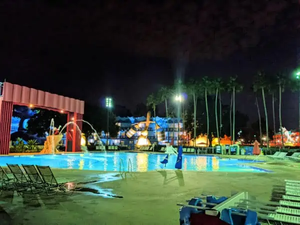 All Star Movies Resort Fantasia pool at night