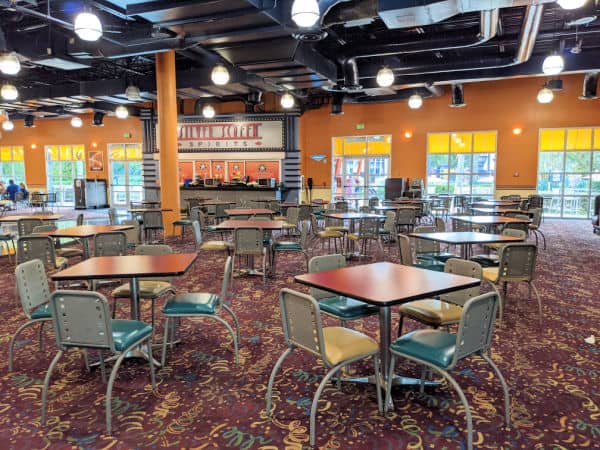 Seats at Word Premier Food Court at All Star Movies Resort