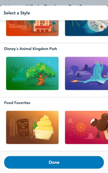 Disney MagicMobile pass design options screenshot