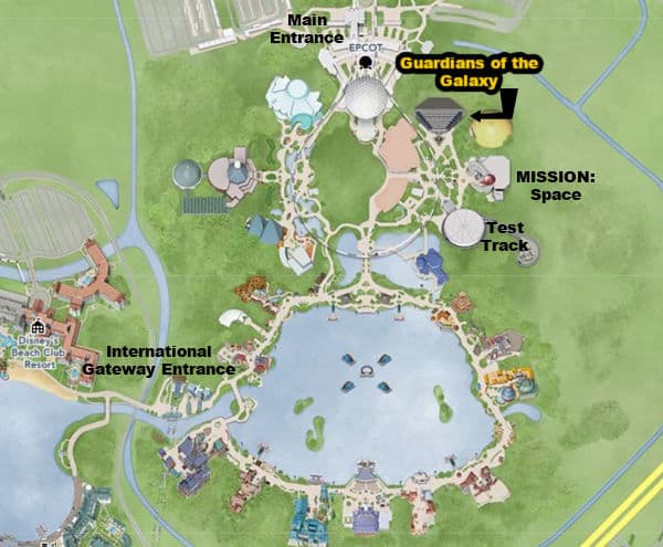 Map of Guardians of the Galaxy Ride location at Epcot