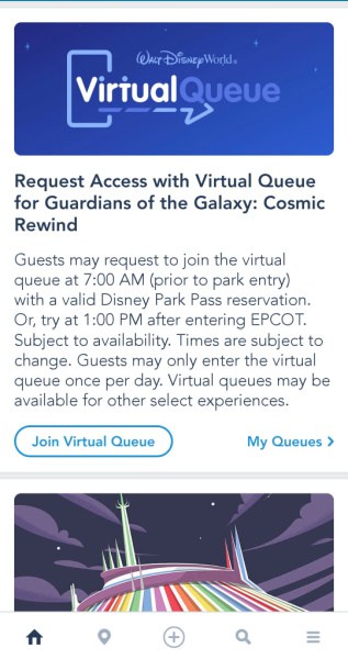 Disney virtual queue entrance screenshot