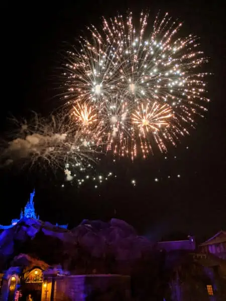 Christmas fireworks over Beast's Castle in Magic Kingdom