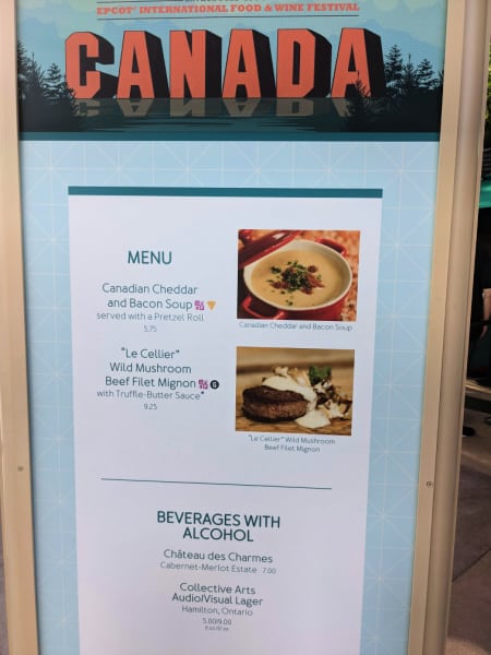 Canada menu sign at Epcot Food and Wine Festival