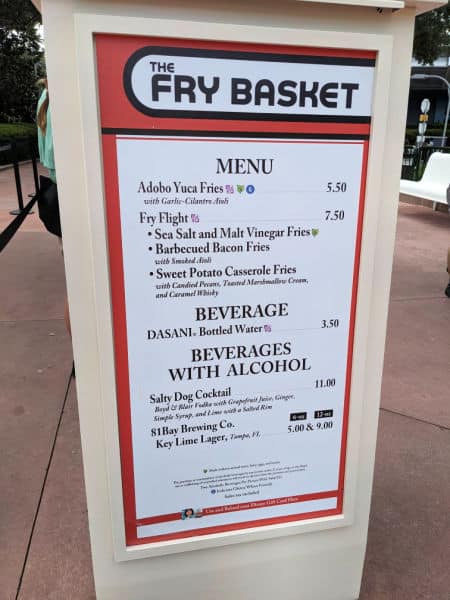The Fry Basket menu at Epcot food and wine festival 2022