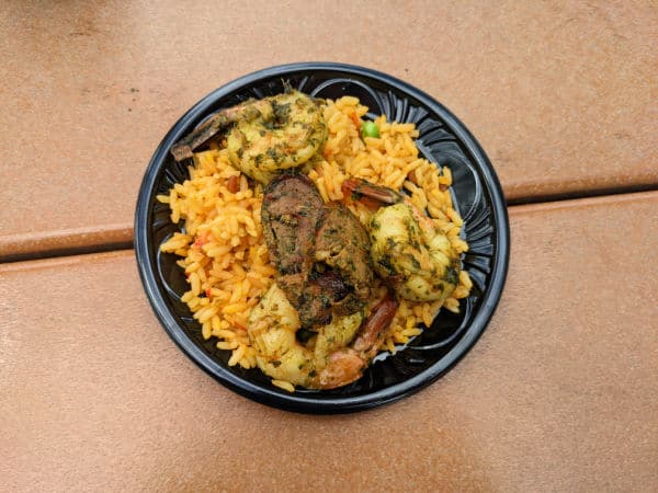 Paella with Shrimp and Chorizo from Spain booth at Epcot International Food and Wine Festival