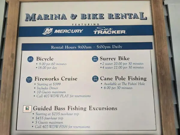 Bike and boat prices at Port Orleans Riverside