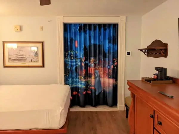 Curtain separating bedroom from bathroom at Port Orleans Riverside resort