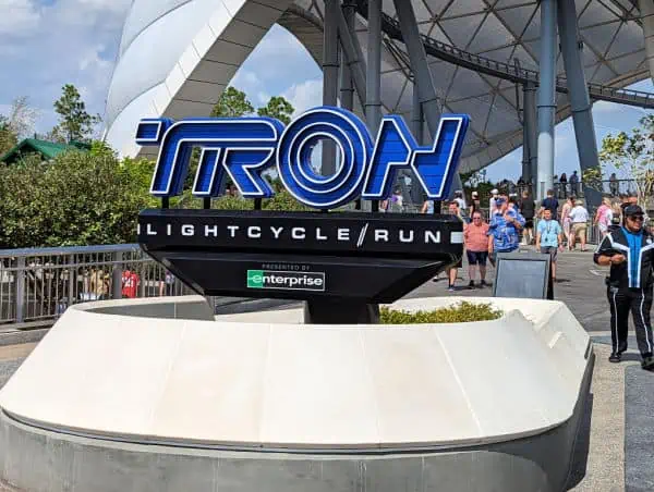 Entrance sign for Tron Lightcycle Run in Disney World
