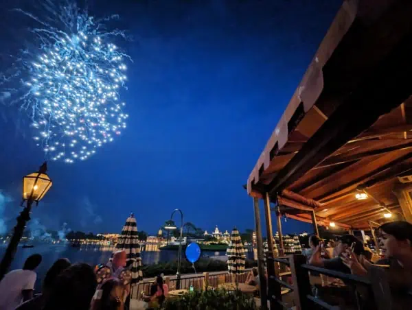 Rose and Crown fireworks viewing seating options: covered porch, open patio, standing room only